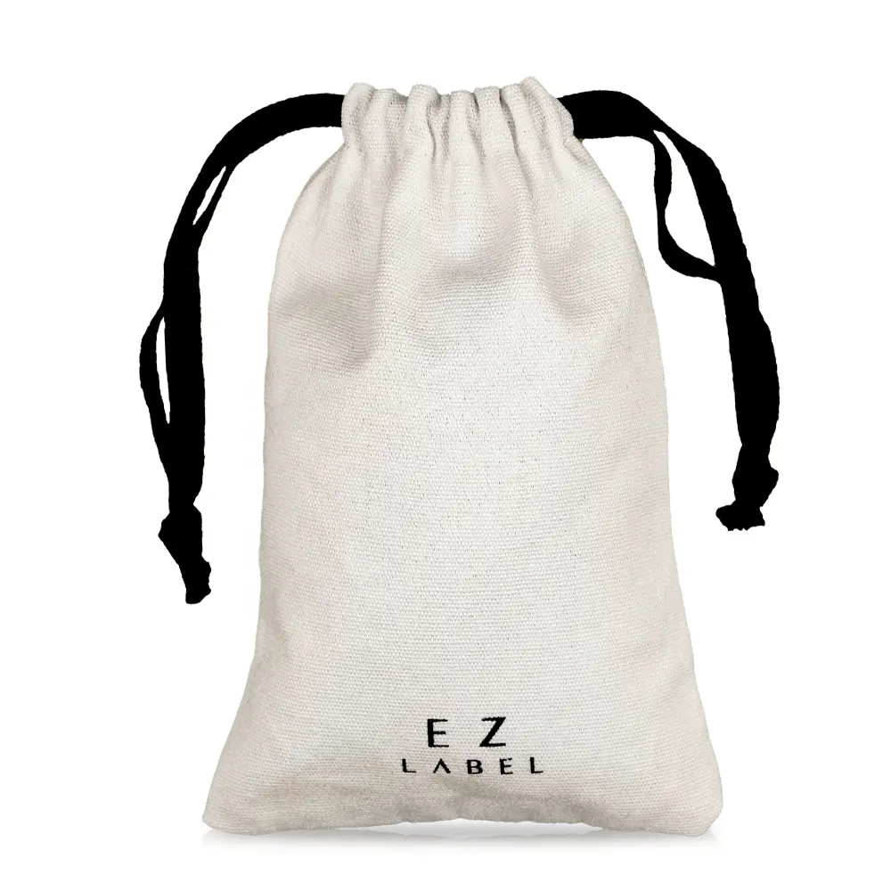 Custom Logo Promotional Muslin Drawstring Bag Gift Jewelry Packaging Natural canvas Cotton Pouch