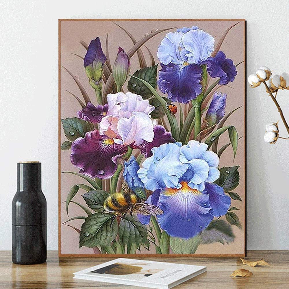 JS Flower DIY Paint by Numbers for Adults Kids Purple Iris Paint by Numbers DIY Painting Iris Flowers Acrylic Paint