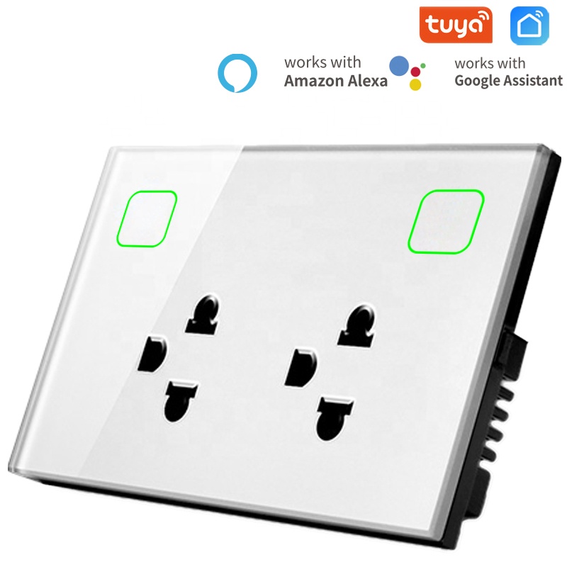Smartdust Universal US Type Tempered Glass Tuya Voice Control Touch Double Wifi Wall Socket Smart Home In Wall Outlets