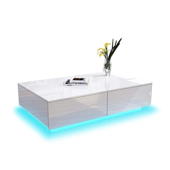 Современный кофейный столик со светодиодной подсветкой RGB и ящиками для хранения, полки с высоким блеском, мебель для гостиной, белый, 4 ящика