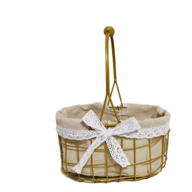 LJJZH212 Wrought Iron Frame Flower Gathering Basket Gold color hanging flower pot home garden decor flower basket