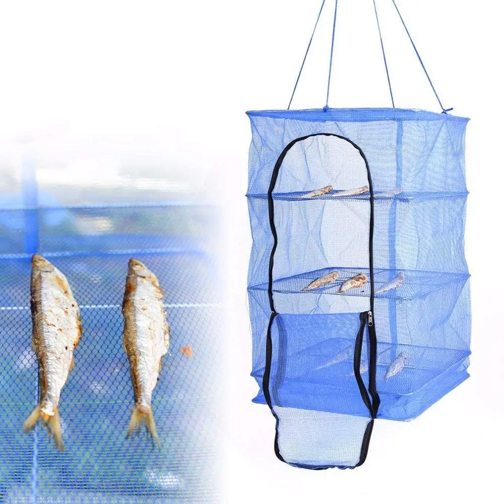 Practical Multi-sizes 4 Layers Durable Moistureproof Strong Foldable Hanging Fish Dry Net for Shrimp Fruit Vegetables Herb