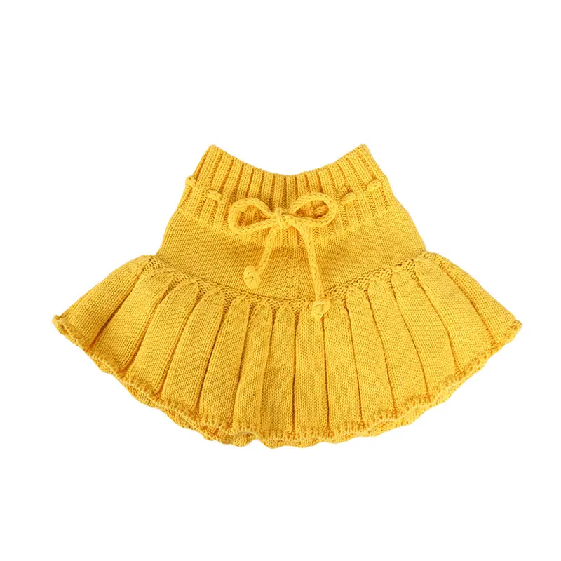 winter baby dresses cheap price 100% cotton bow solid pleated skirt knitted joker lace 0-3 years baby dress kids