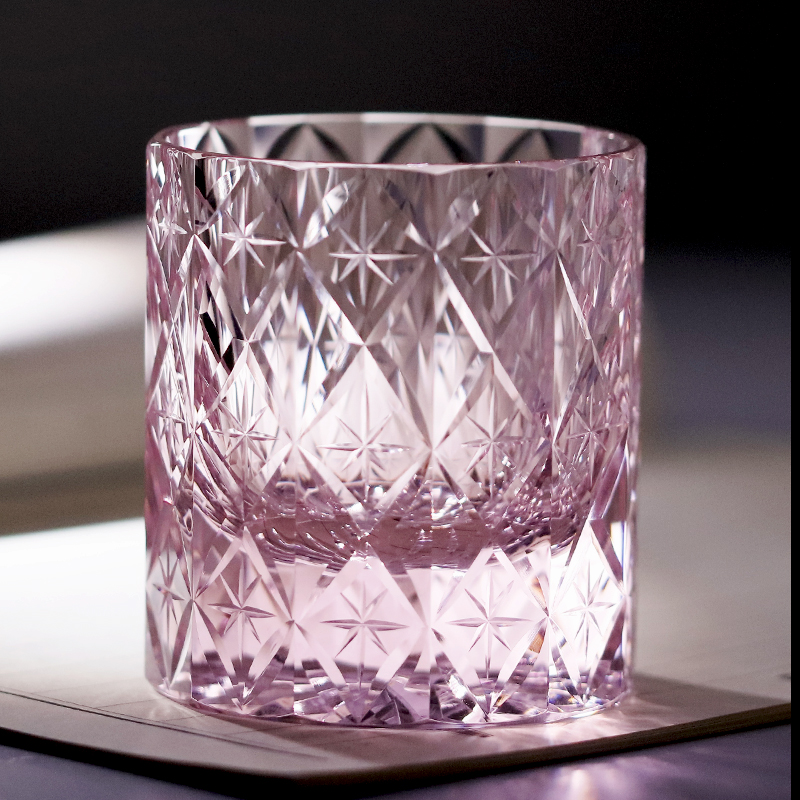 Hot Sale Japanese Style 250ml Old Fashioned Whisky Glasses Hand-Cut Amber Purple Color Glasses Whiskey Water Fine Wine Glass