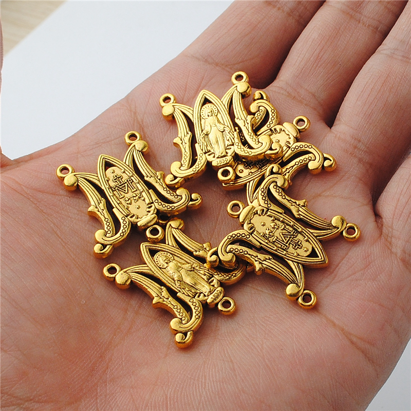 26*26mm Antique Gold Virgin Mary Metal Center Piece for Rosary Catholic Necklaces Making