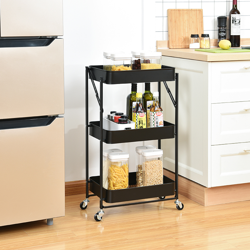 Wholesale Price 3 Tier Folding Organizer Utility Trolley Collapsible Foldable Storage Cart For Kitchen Bathroom