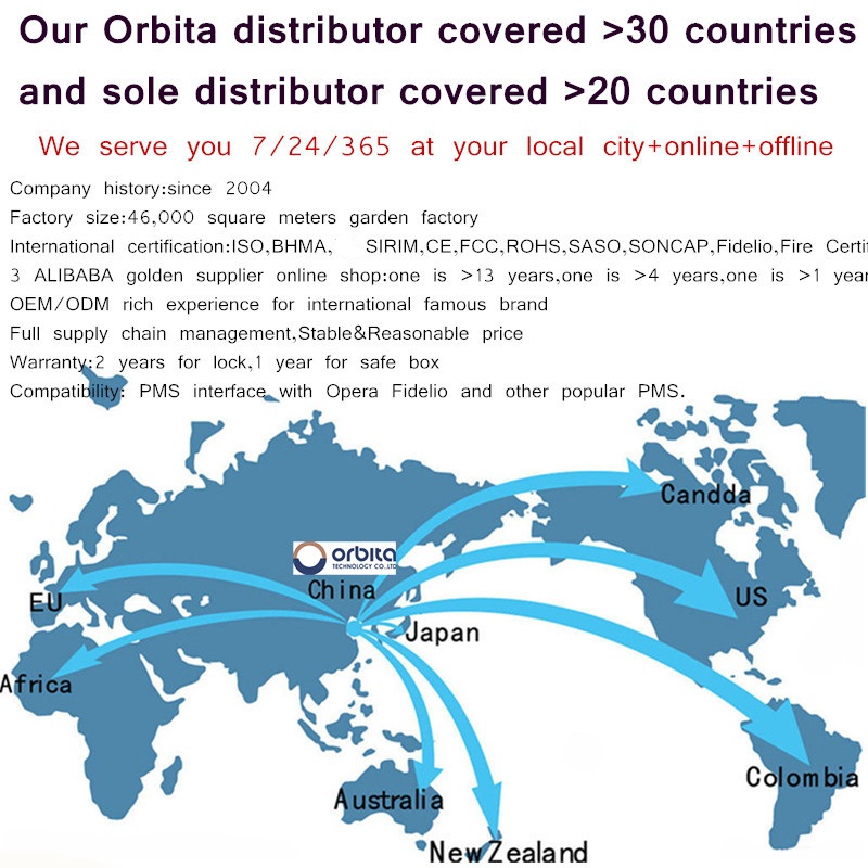 Orbita Fireproof Waterproof Smart Card Hotel Hafele Door RFID Hotel Lock For Resort Hotel