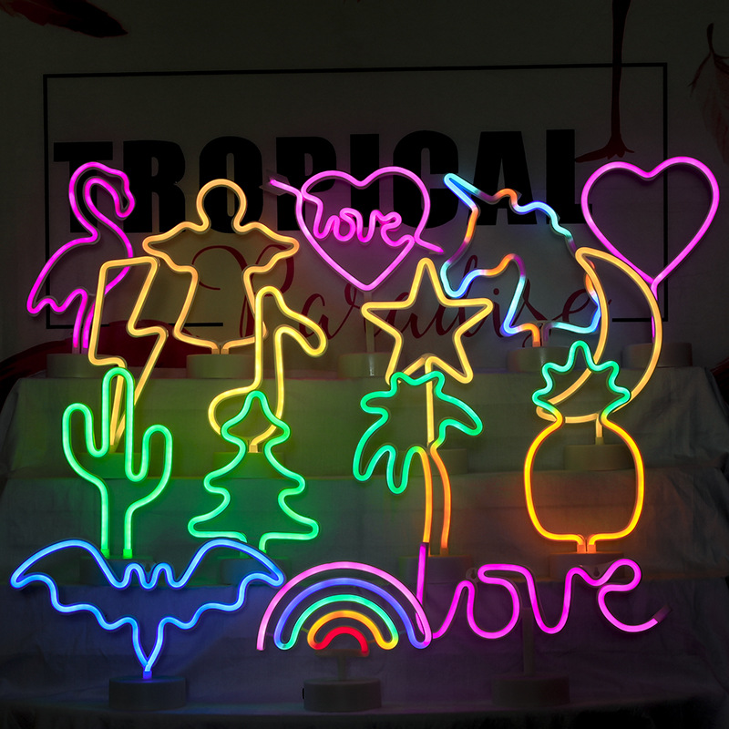 Custom Desktop 3AA Battery Christmas Creative Kids Gift Holiday Decoration Lamp Home Sign Cactus Table Tree LED Neon Light