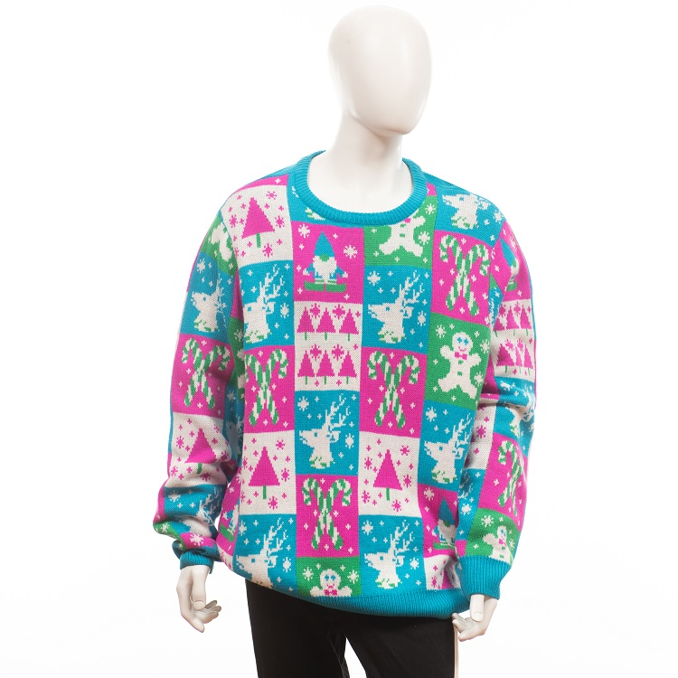 men striped pattern christmas color round neck tight cashmere sweater