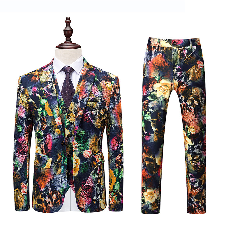 Wholesale Price Designer Suit Men's Performance Dress Floral Paint Printed Blazer para Hombre 3 Pieces Personalized painted suit