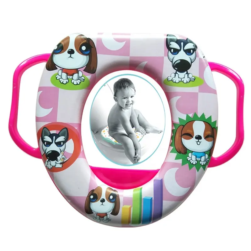 Children And Toddlers Soft Cushion Printed Potty Toilet Seat Softly Padded With Colorful Grip Handles
