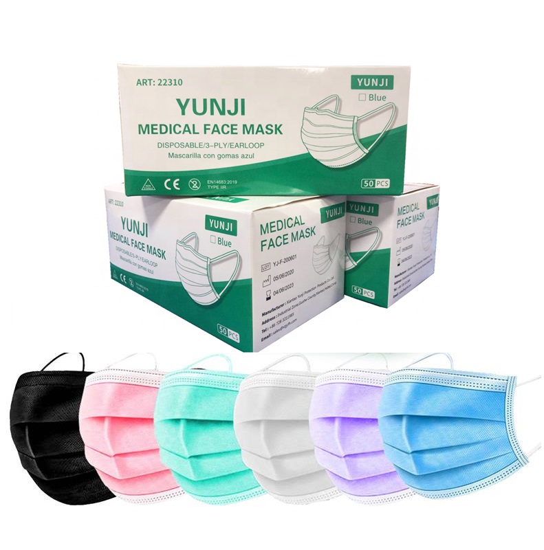 High Quality China medical factory CE PPE 3 ply earloop black mask disposable facemask black medical mask