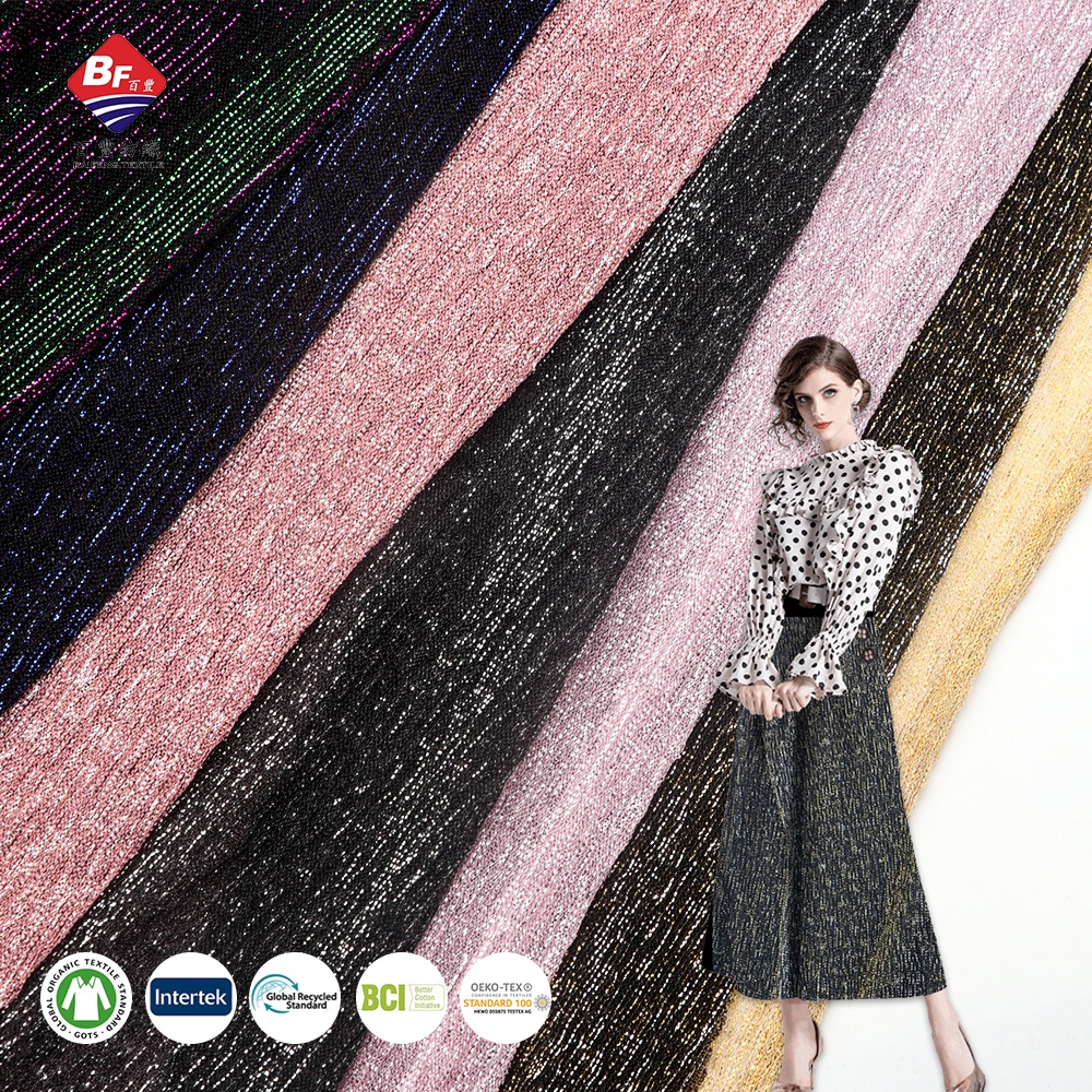 In stock Metallic Colorful Pleated Crepe foil Fabric for Ladies Summer Dress