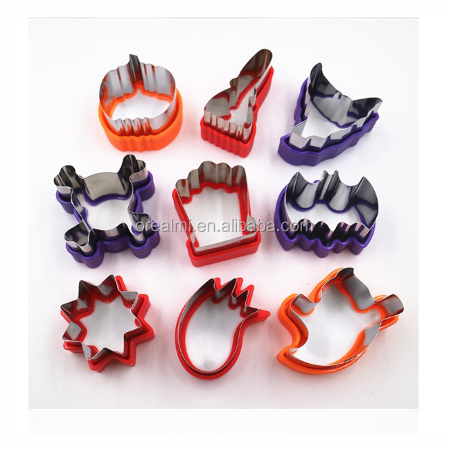 9 Pcs/set Halloween biscuit mould cutters stainless steel +pp cookie biscuits baking molds