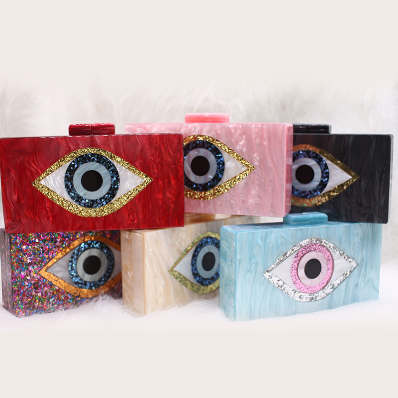 Dinner Evening Party Bag For Woman Rhinestone Handbags Ladies Clutch Acrylic Bag Evil Eye Purse