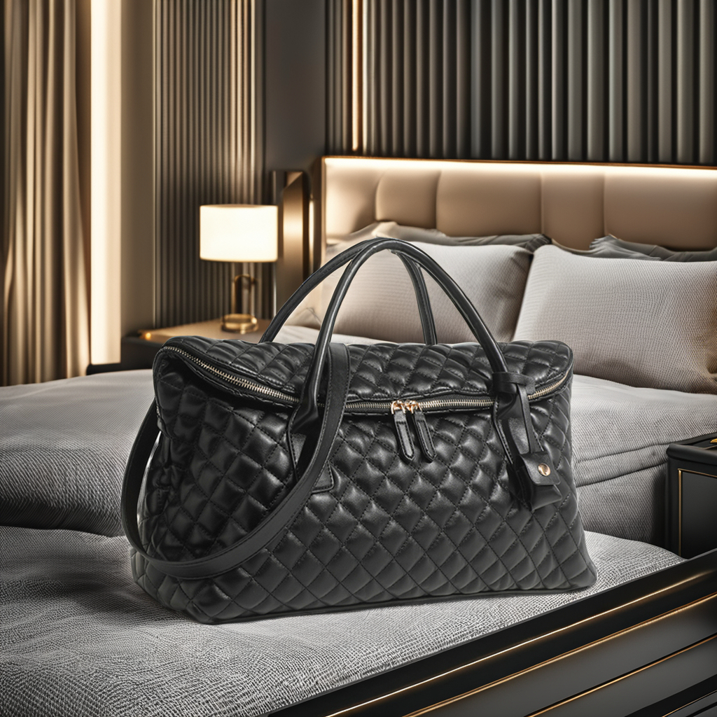 Luxury Executive Real Leather Duffle Bag Diamond Lattice Design Zippered Closure Women's Sport Handbag Gym Travel Outdoor Sports