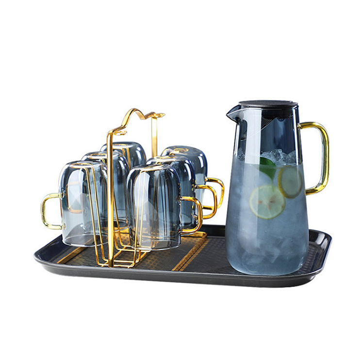 Nordic style household 50oz 1.6L color high borosilicate glass pitcher drinking water jug set