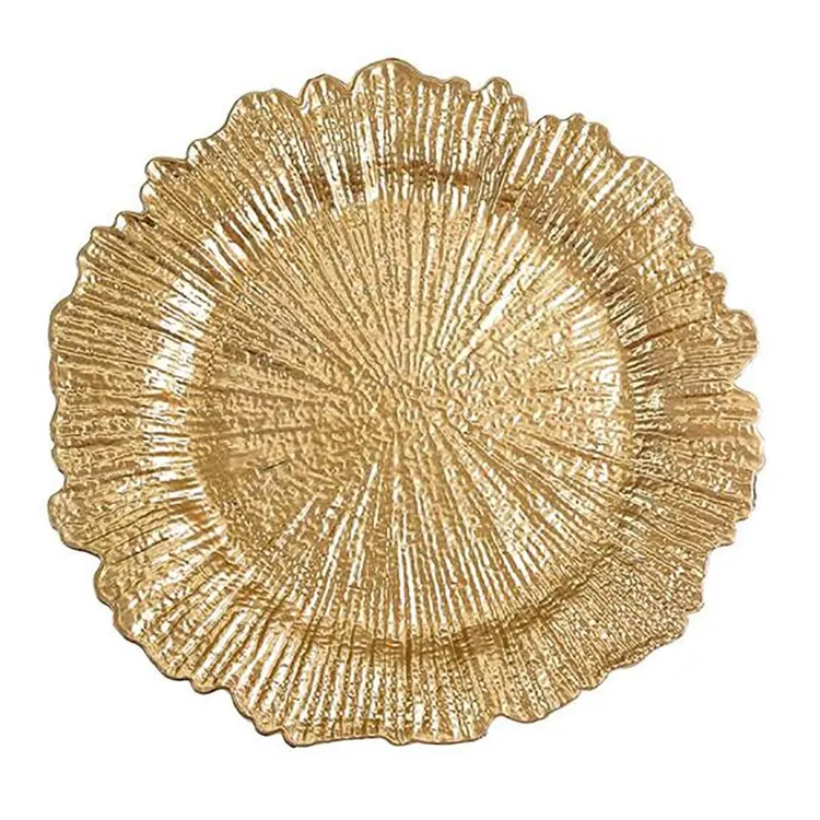 Wholesale Cheap Reusable Thick Plastic Gold Reef Charger Plate Wedding Party Decorative 13 Inch Charger Plate