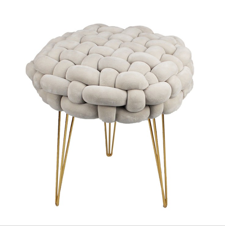 Grey iron feet creative shoes changing small round stool living room sofa hand woven footrest inflatable stool ottoman