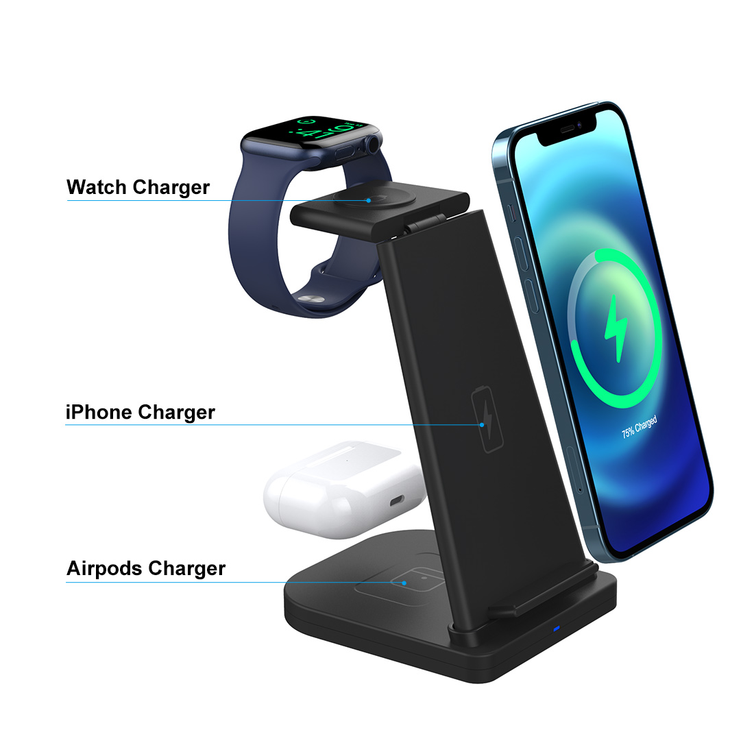 3 в 1 Беспроводное зарядное устройство подставка для iphone 12 Pro Max зарядное устройство док-станция зарядное устройство для Airpods Apple Watch Series