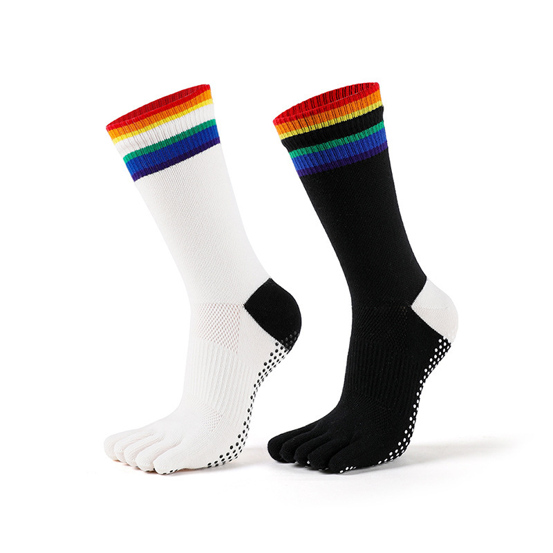 KTS225 Make Your Own Design Custom Yoga Floor Socks Non-Slip Cotton Five-Finger Women's Rainbow Sports Toe Socks