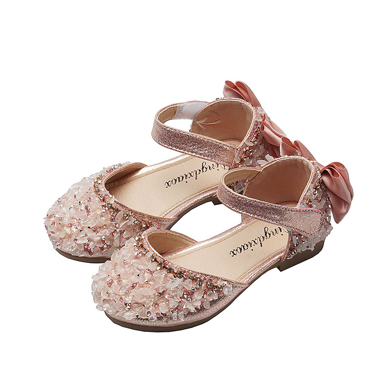 Girls' single shoes spring and autumn new leisure color diamond bow dance shoes performance shoes