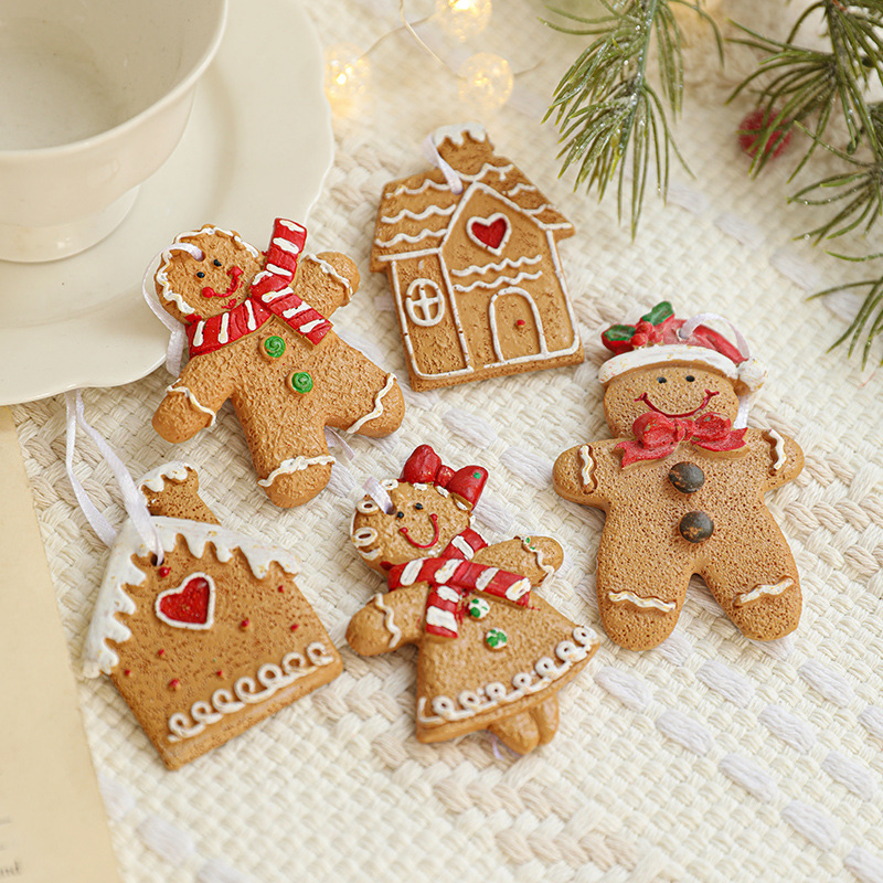 Gingerbread Christmas Tree Decorations Resin Gingerbread Man Figurines Hanging Decor Gingerbread Christmas Ornaments