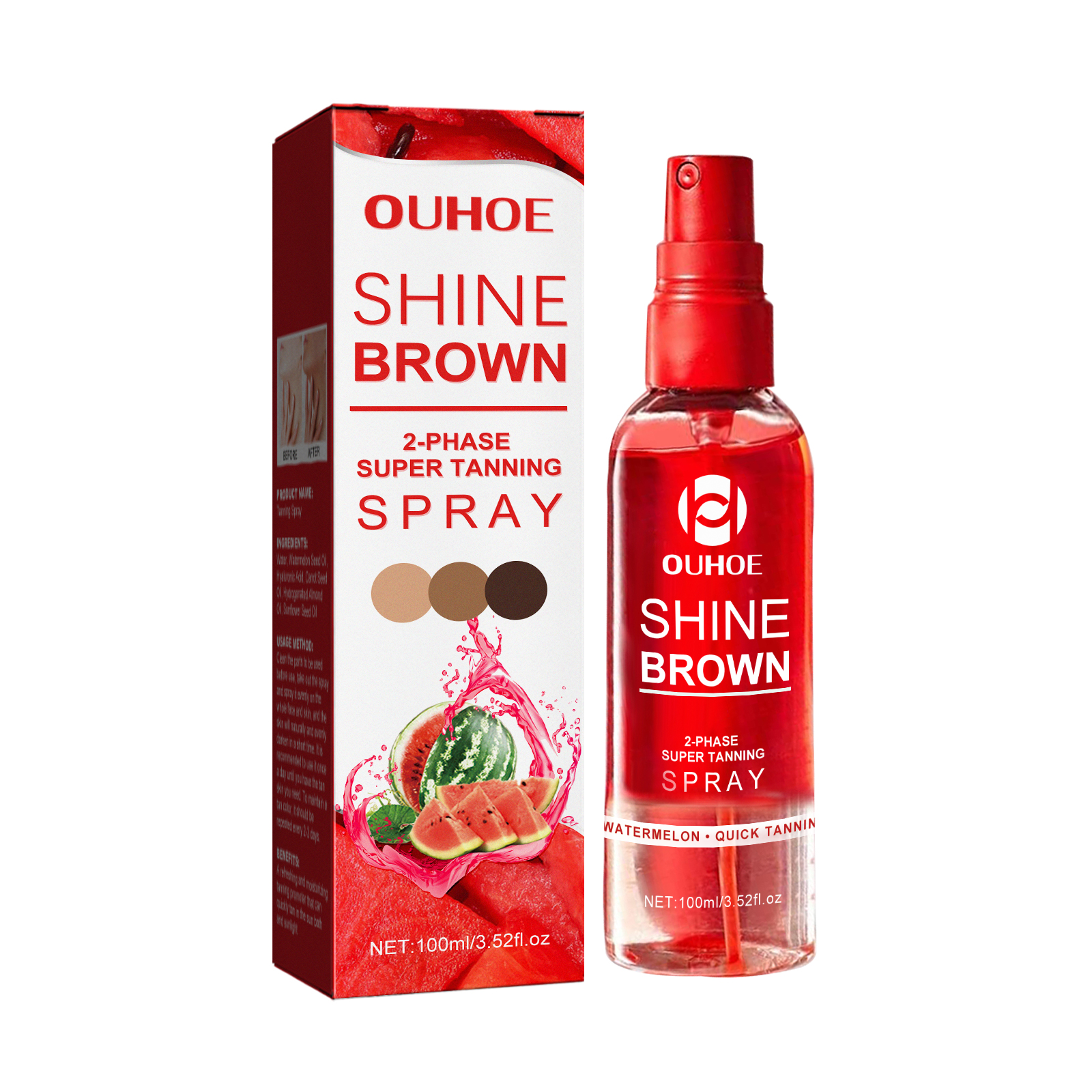 OUHOE Professional Bronzer, спрей для самостоятельного загара, коричневый, 100 мл