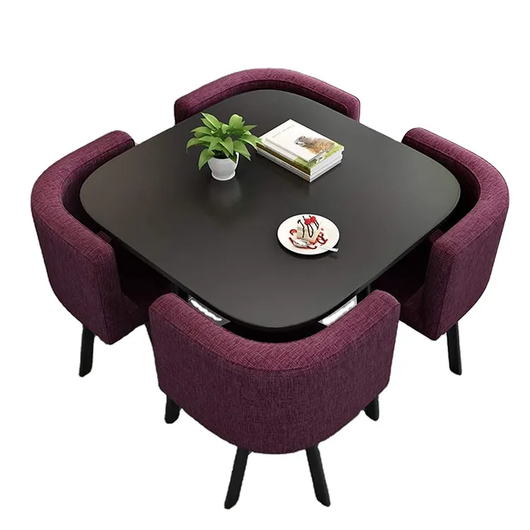 Small 4 Seat Black Round Marble Mirror Metal Glass Top Dinning Tables Chairs Set Restaurant Outdoor Dining Tables and Chairs Set