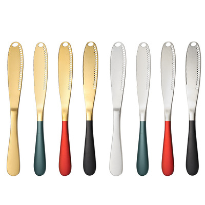 Amazon stainless steel cream knife with hole titanium coating butter knife bread spread jam knife