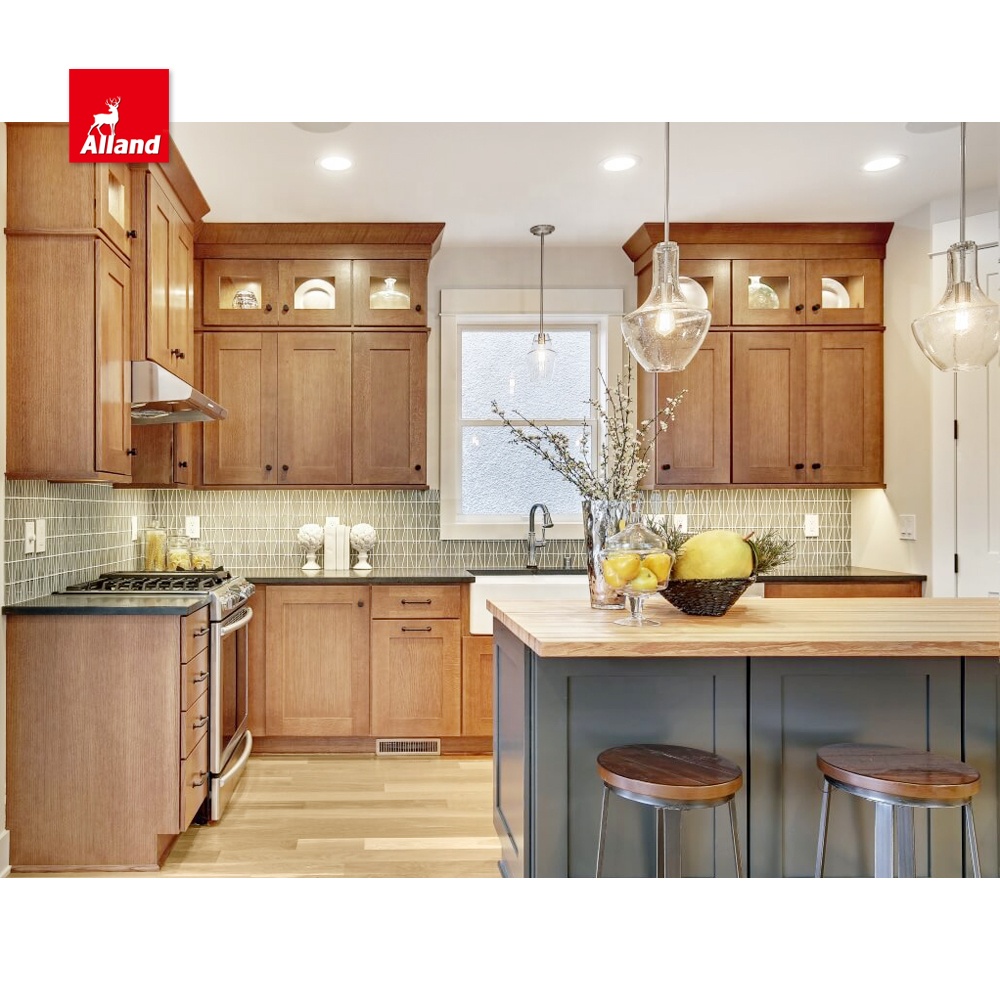 American Style Red Oak Solid Wood Custom Design Kitchen Cabinet with Factory Price for Custom home Builders