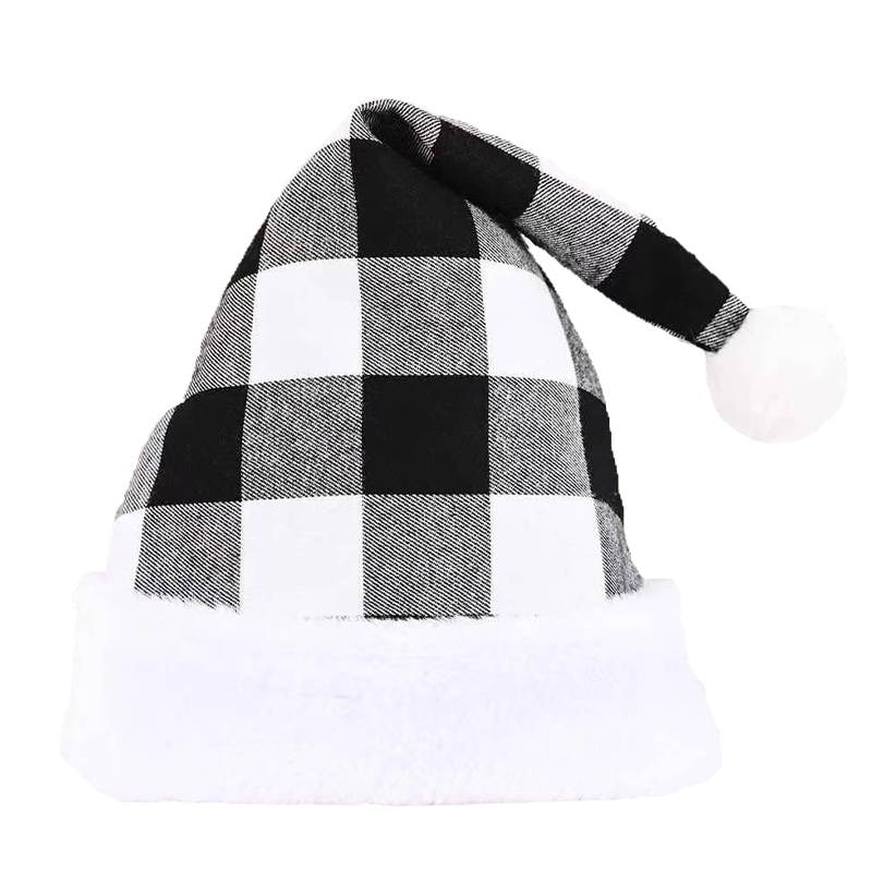 CR-B107B Unisex Unique Soft Decorate Xmas Party Holiday Event Grey Plaid Santa Christmas Novelty Hats For Adults