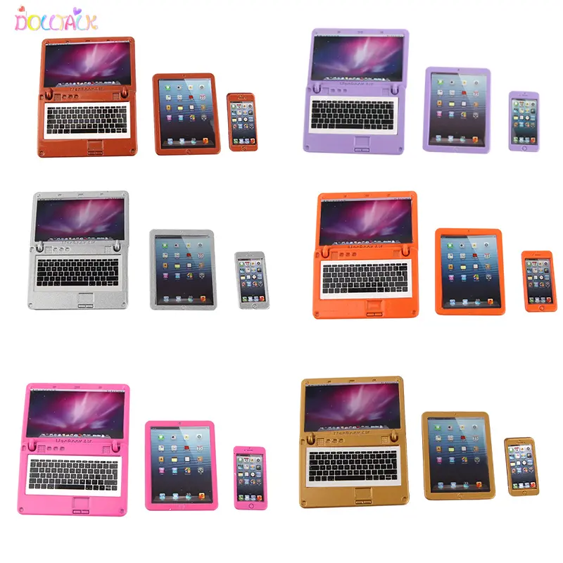 Wholesale Newest Arrival 18 Inch American Doll Girl Accessories Pink Laptop Ipad Iphone Toy Sets