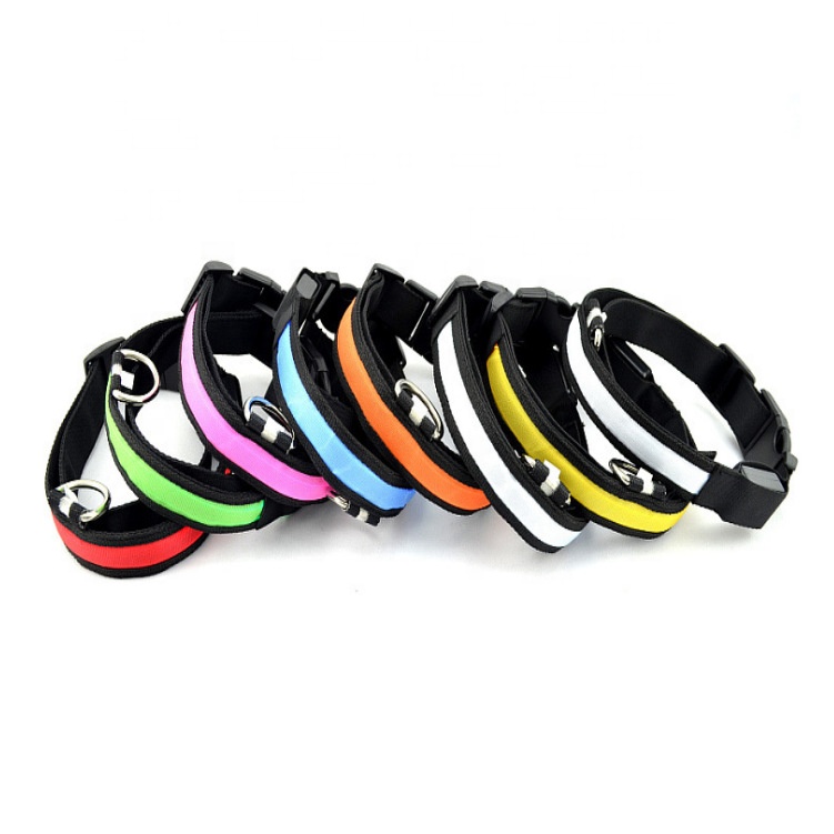 Wholesale Rechargeable Led Dog Collar Night Safety Led Light Up Nylon Pet Collar Adjustable Puppy Safe Collar