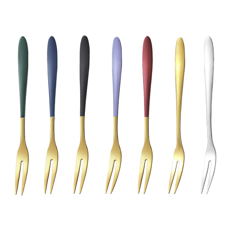 Wholesale Stainless Steel Reusable Dessert Cake Fork Silver Gold Rose Gold Black Fruit Fork