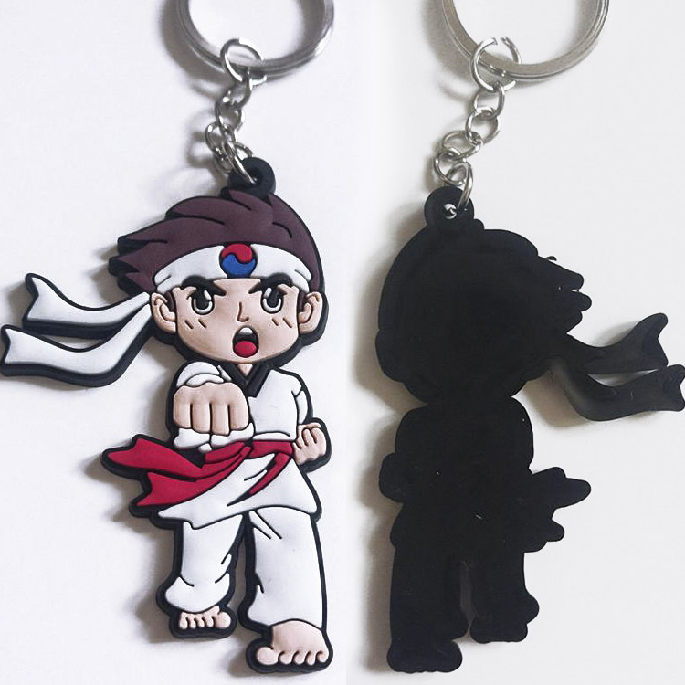 Customized Pvc Cartoon Character Taekwondo Keychain Cheap Rubber Karate martial arts Key Chain