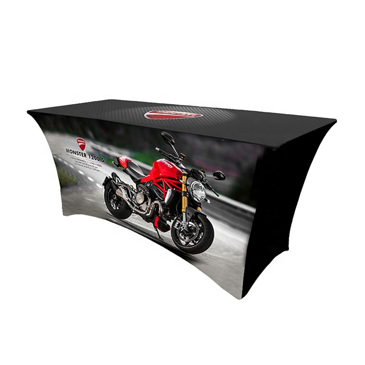 4ft 6ft 8ft Spandex Table Cover Trade Show Advertising Sublimation Custom Logo Print Fitted Stretch Table Cover Table Cloth