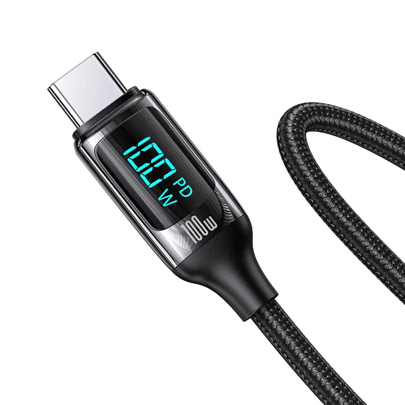USAMS 2023 LED Digital Display Type-C To Type-C 100W PD Durable Fast Charging Data Cable USB C For Earphone Phone