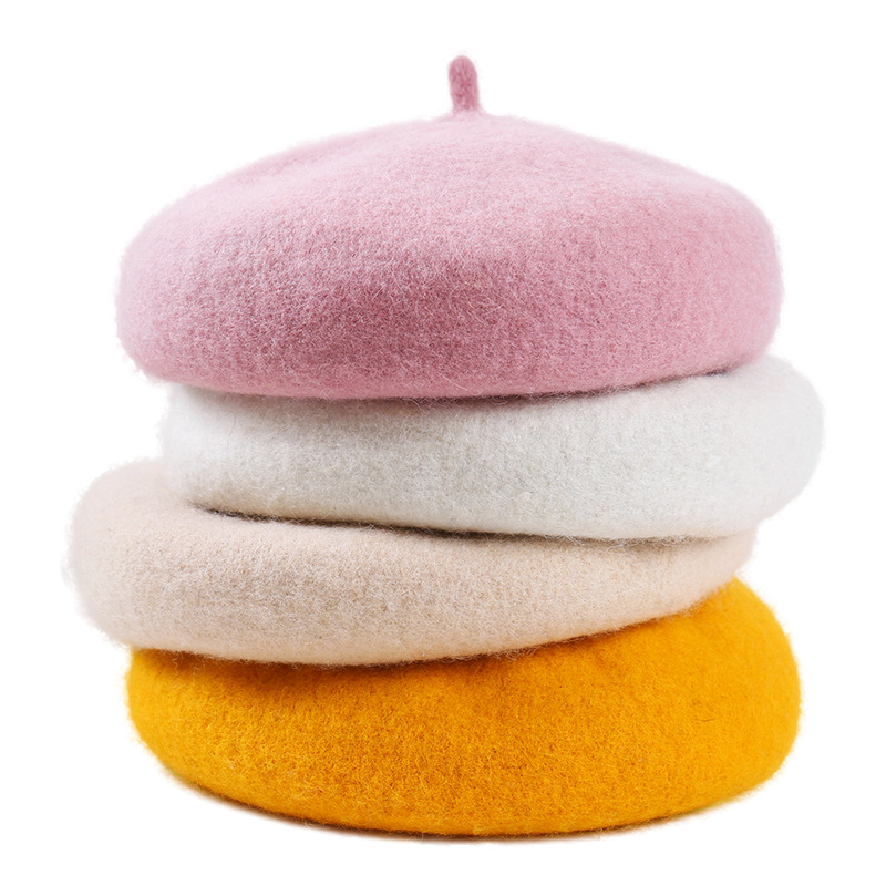 In Stock Adult Plain Solid Color Wool Beret Hat With Adjustable Strings Fashion cap for women ladies