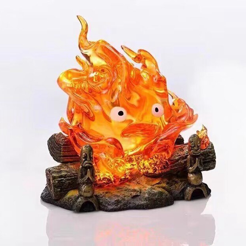 12cm Luminous Fire Ornament Japanese Manga Statues PVC Gift Lamp Moving Castle Calcifere Anime Figure Toys