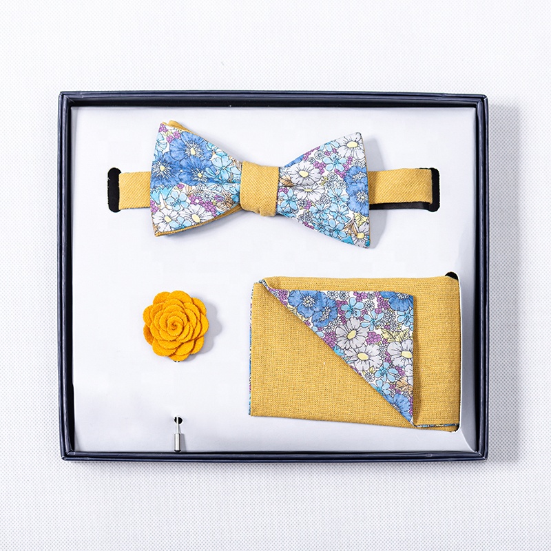 Fashion Floral Two Designs Bow Tie And Pocket Square Set Bow Tie Gift Set