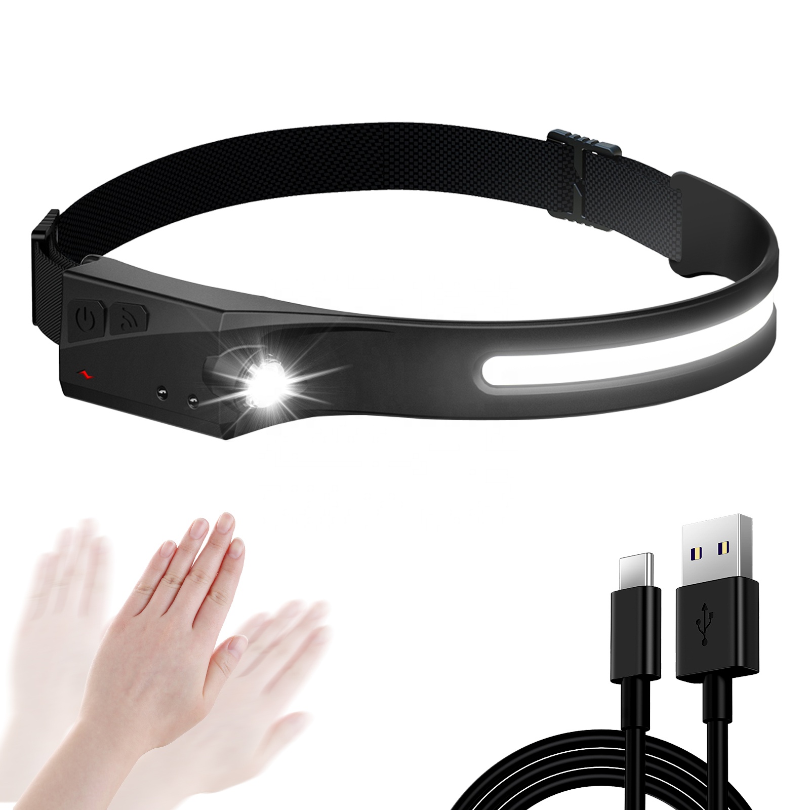 350 lumen rechargeable led 230 wide headlight Outdoor Slim Headlight Perspectives Induction Running Camping cob strip headlamp