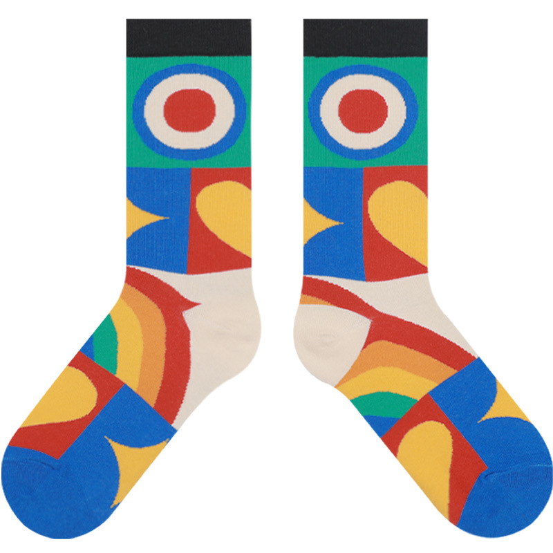 New socks cheerful color color block ins trendy cute Japanese Korean stockings female mid-tube men