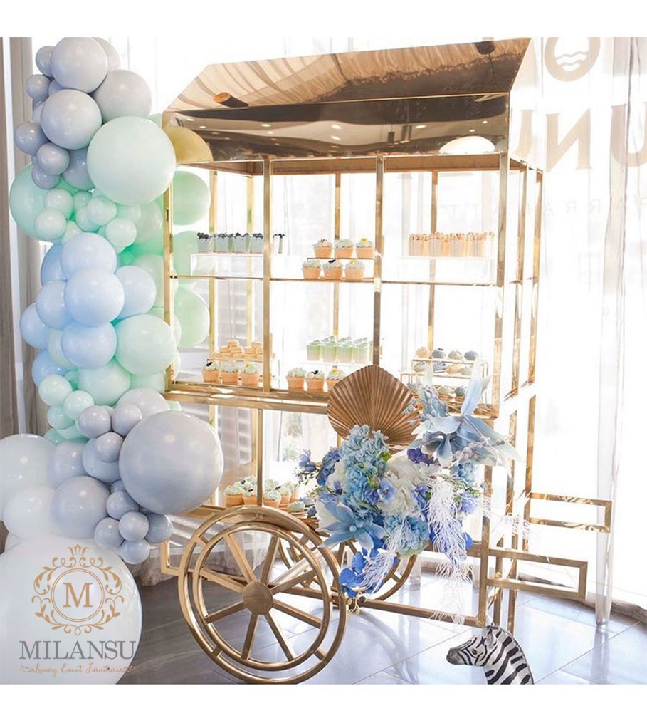 Birthday party wedding decorations display candy cart gold stainless steel dessert food carts for sale
