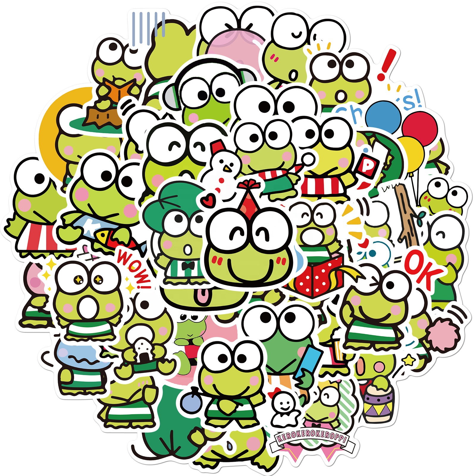 50 шт. милые наклейки Kero Keroppi для детей, подарок, гидро колба для ноутбука, чемодана, ноутбука, пользовательские аниме наклейки