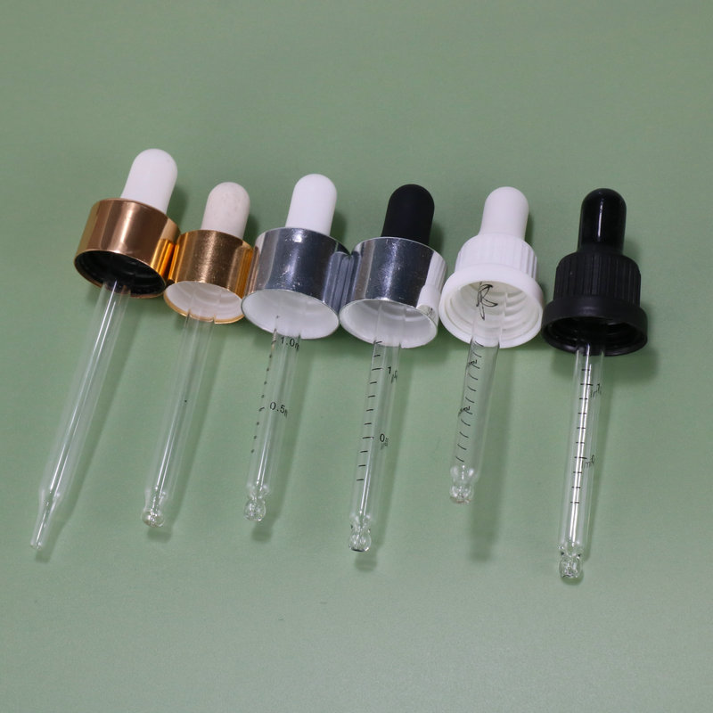 Dropper Cap with logo label Calibrated pipette Measured Marked 1ml Glass Graduated  Pipette For 1oz glass dropper bottle 1824mm