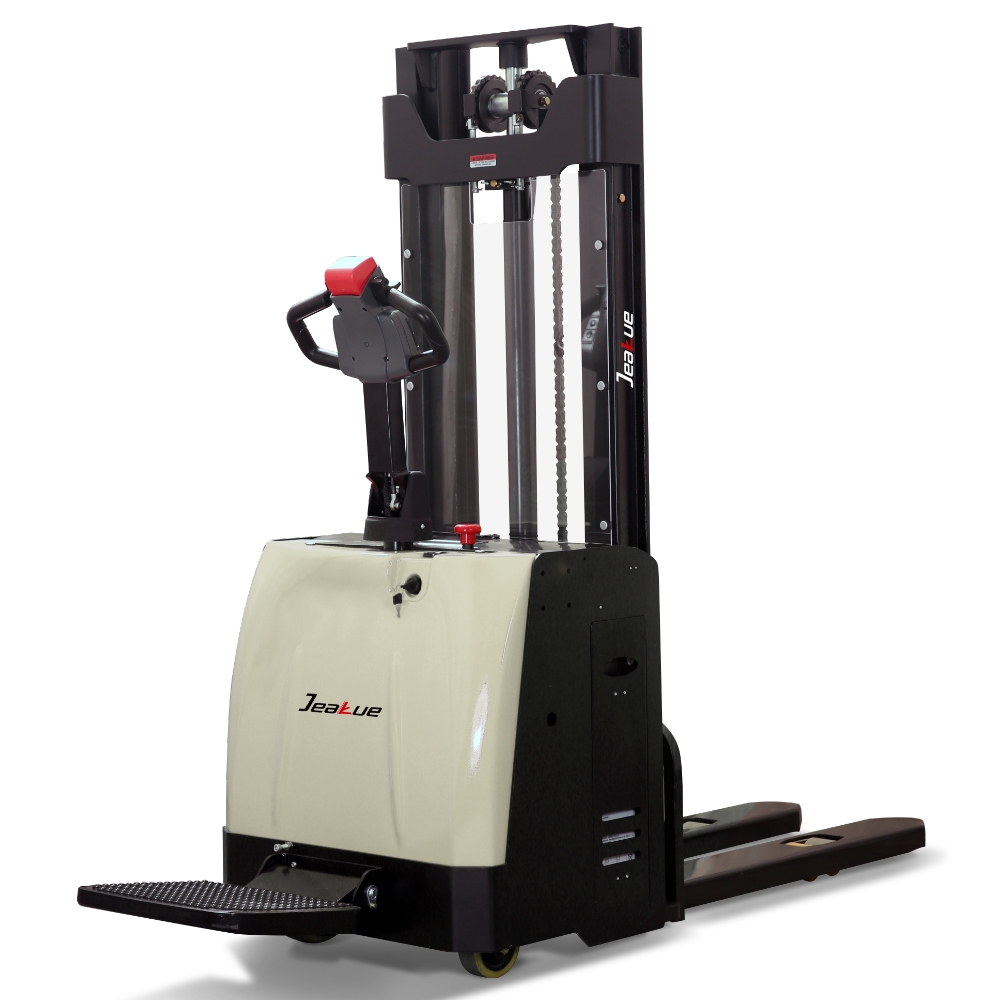 1200kg capacity stand pedal type electric steering pallet stacker