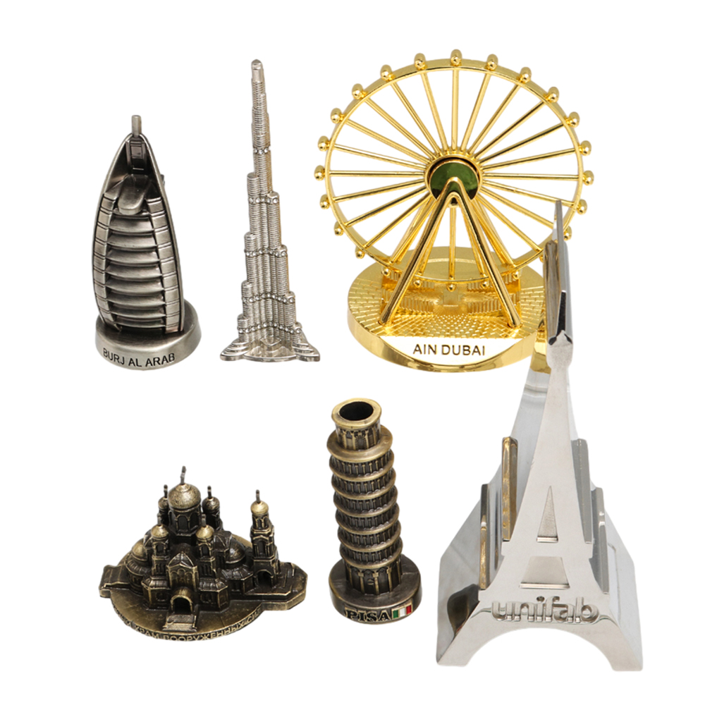 Customized French Louvre 3D Metal Craft Italy Leaning Tower Pisa Dubai Burj Khalifa Tower Tourist Souvenir Ornaments Home Decor