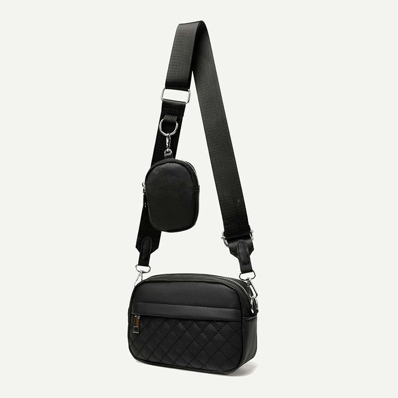 Woman Black Mini Sling PU Leather Handbags Quilted Crossbody Bag With Coin Purse For Women