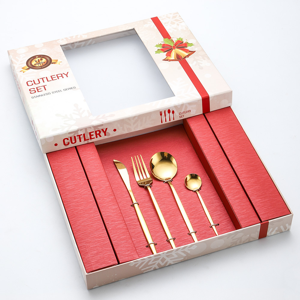 gold silverware set christmas cutlery 24 pcs fork spoon set Stainless Steel Cutlery Set gold flatware For Weeding Christmas GIft
